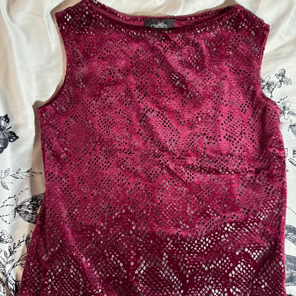Velvety Red Snake Skin Patterned Top - M